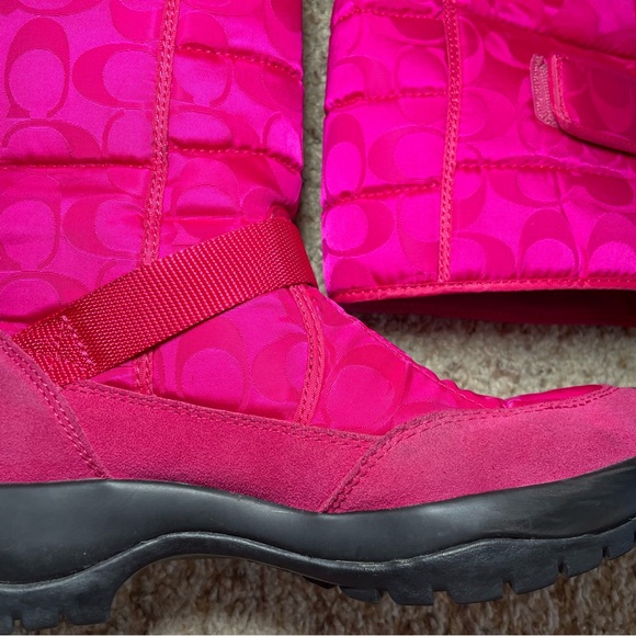 Coach Pink Sharron Boots Size 9.5B Logo Buckle & Suede / Vibram Soles F2020/H11 - Picture 5 of 11